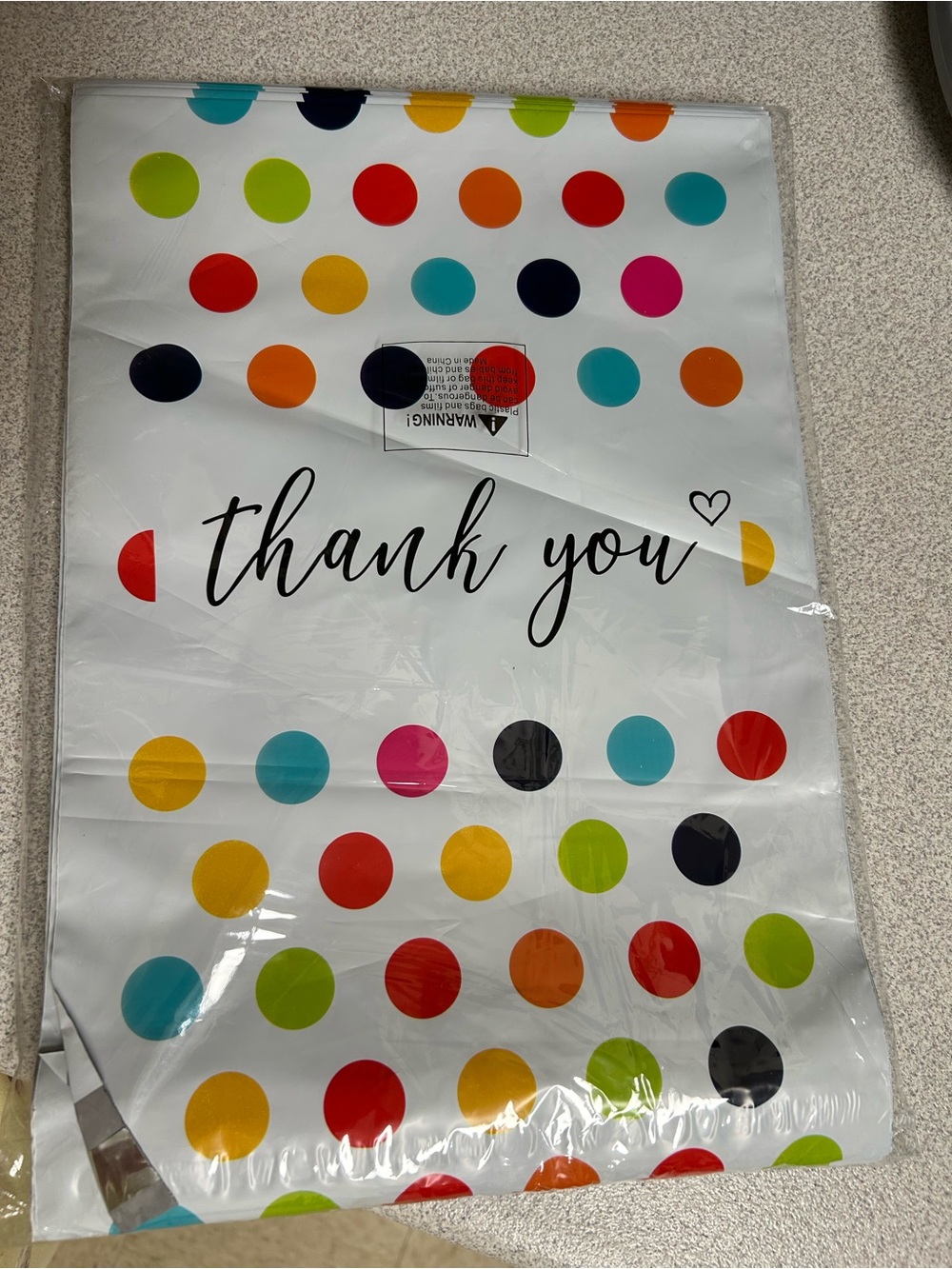 10- 10x13-Poly’s -Thank You Polka Dot Gift Bag - Colorful Dots on White